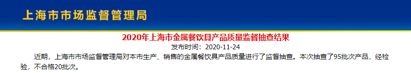 北測分享近期上海市市場監督管理局抽檢餐飲具測試結果